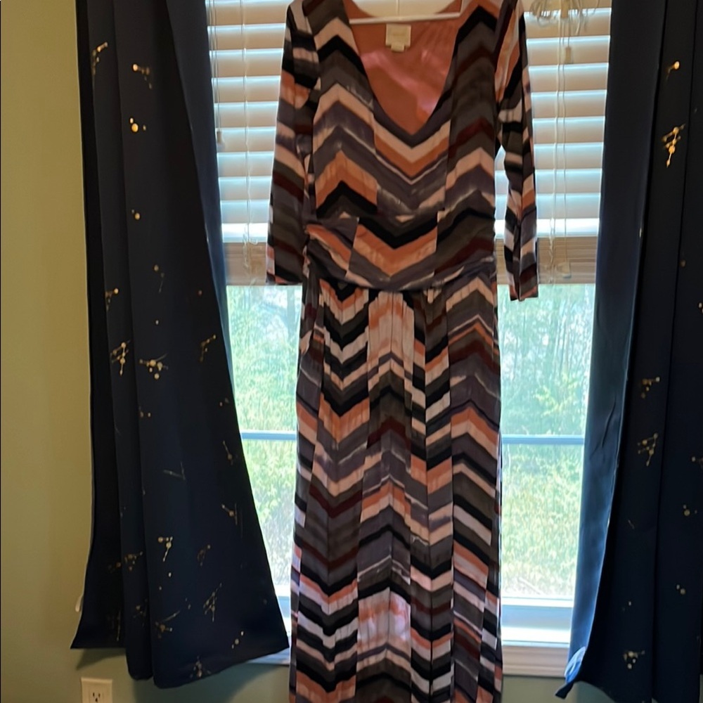 Anthropologie Maeve Maxi Dress V-Neck 3/4 Sleeve